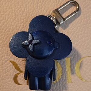 LV Metallic Blue Floral Keychain Very Heavy